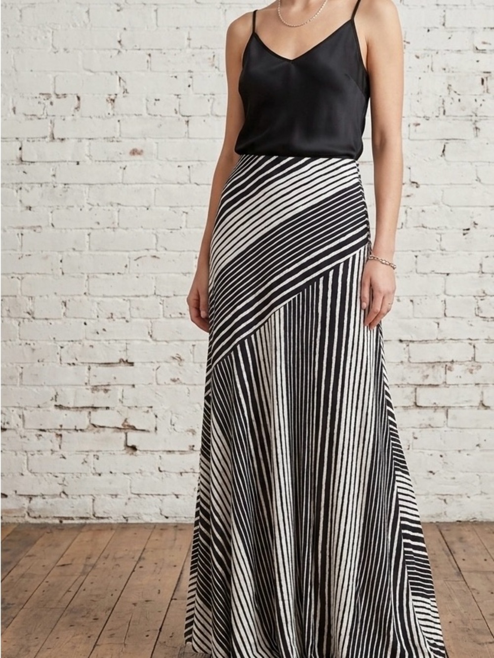 Chico's Black and White Striped Maxi Skirt
